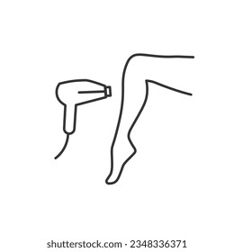 Laser hair removal black icon. Woman leg symbol. Female beauty salon logo. Vector outline illustration isolated on white background.
