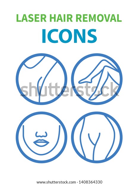 Laser Hair Removal Line Art Icons Set with Areas\
for Epilation Isolated on White Background. Face, Armpit, Legs,\
Bikini Zone Signs for Beauty Depilation Procedure for Girl. Vector\
Illustration, Banner