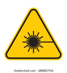 Laser hazard sign. Vector illustration of yellow triangle warning sign with laser beam inside. Attention. Danger zone. Caution invisible laser radiation.