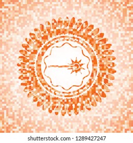 laser icon inside abstract emblem, orange mosaic background