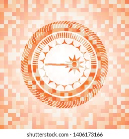 laser icon inside abstract emblem, orange mosaic background