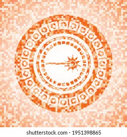 icono láser dentro del emblema abstracto, fondo de mosaico naranja. 