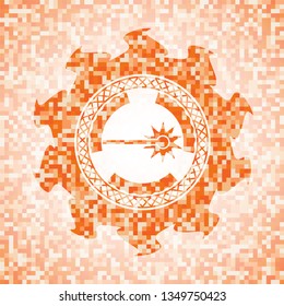 laser icon inside abstract orange mosaic emblem