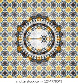laser icon inside arabic badge. Arabesque decoration.