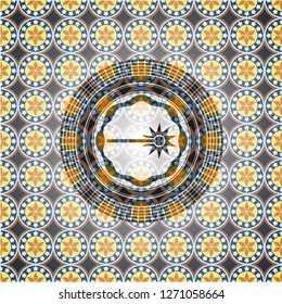 laser icon inside arabic badge. Arabesque decoration.
