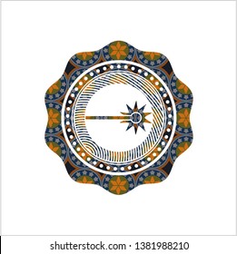 laser icon inside arabic badge. Arabesque decoration.