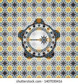 laser icon inside arabic badge background. Arabesque decoration.
