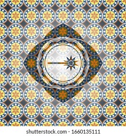 laser icon inside arabic badge background. Arabesque decoration.