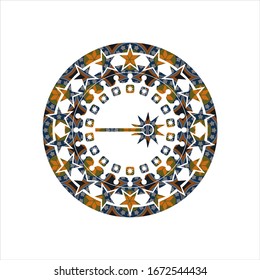 laser icon inside arabic badge background. Arabesque decoration.