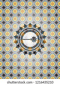 laser icon inside arabic style badge. Arabesque decoration.