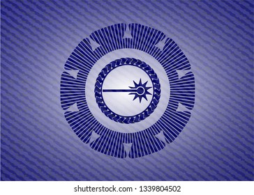 laser icon inside emblem with denim texture