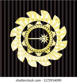 laser icon inside gold emblem