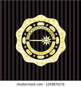 laser icon inside gold emblem or badge