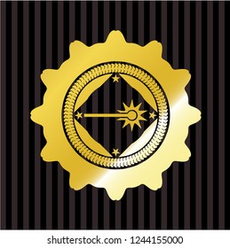 laser icon inside gold emblem or badge