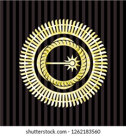 laser icon inside gold emblem or badge
