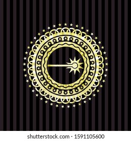 laser icon inside gold emblem
