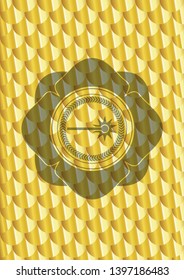 laser icon inside gold shiny emblem. Scales pattern. Vector Illustration. Detailed.