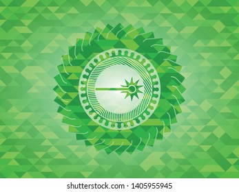 laser icon inside green emblem with mosaic ecological style background