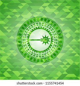 laser icon inside green mosaic emblem