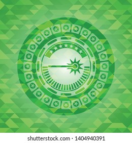 laser icon inside green mosaic emblem