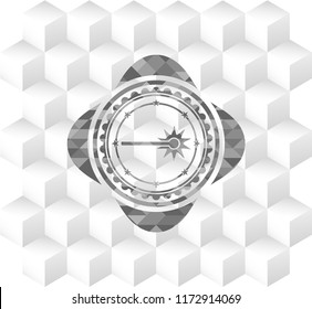 laser icon inside grey badge with geometric cube white background