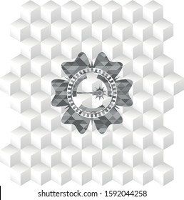 laser icon inside grey badge with geometric cube white background
