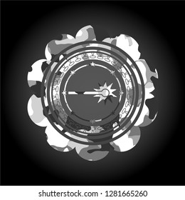 laser icon inside grey camouflage texture
