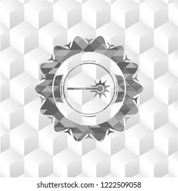 laser icon inside grey emblem. Vintage with geometric cube white background
