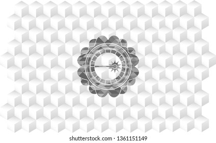laser icon inside grey emblem with cube white background