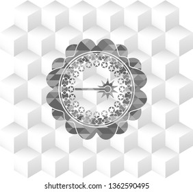 laser icon inside grey emblem with geometric cube white background