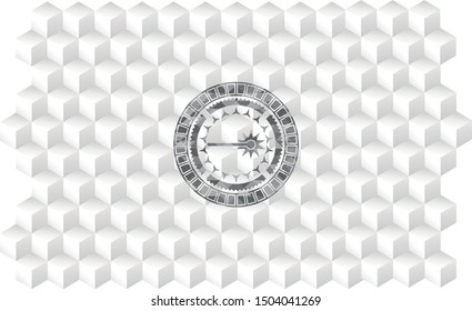 laser icon inside grey emblem with cube white background