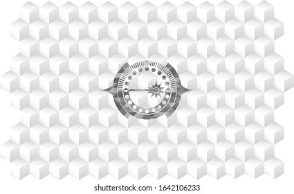 laser icon inside grey emblem with geometric cube white background