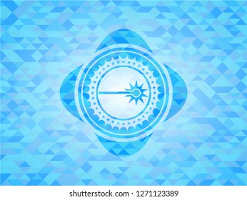 laser icon inside light blue emblem with triangle mosaic background