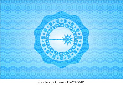 laser icon inside light blue water badge background.