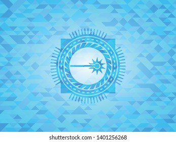 laser icon inside light blue emblem with triangle mosaic background