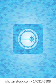 laser icon inside light blue emblem. Mosaic background