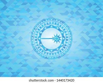 laser icon inside light blue emblem with mosaic background