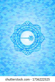 laser icon inside light blue emblem. Mosaic background. 