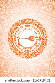 laser icon inside orange mosaic emblem with background