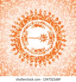 laser icon inside orange tile background illustration. Square geometric mosaic seamless pattern with emblem inside.