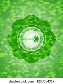 laser icon inside realistic green emblem. Mosaic background