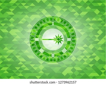 laser icon inside realistic green emblem. Mosaic background