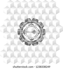 laser icon inside realistic grey emblem with geometric cube white background