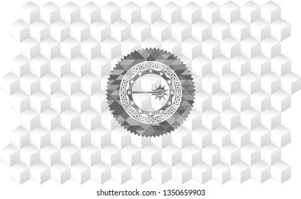 laser icon inside realistic grey emblem with cube white background