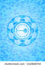 laser icon inside realistic light blue emblem. Mosaic background