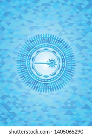 laser icon inside realistic light blue emblem. Mosaic background
