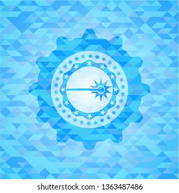 laser icon inside realistic sky blue emblem. Mosaic background