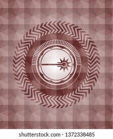laser icon inside red emblem or badge with geometric pattern background. Seamless.