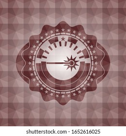 icono láser dentro del emblema rojo con fondo geométrico. Sin inconvenientes.