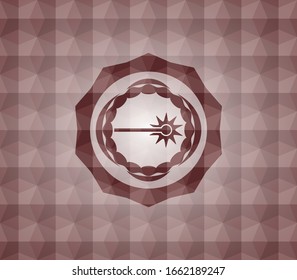 icono láser dentro del emblema rojo con fondo geométrico. Sin inconvenientes.